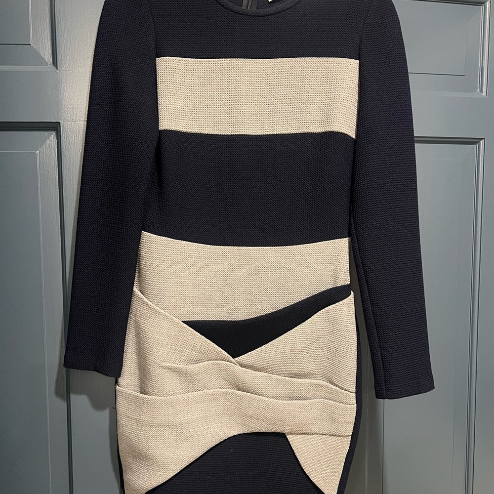 Chic Navy and Gray Striped Dress